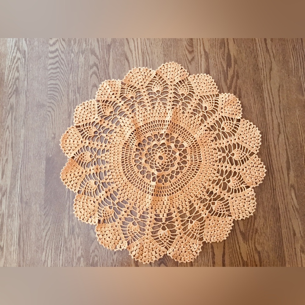 Handmade Crochet Doily, Fall Orange/Brown Large